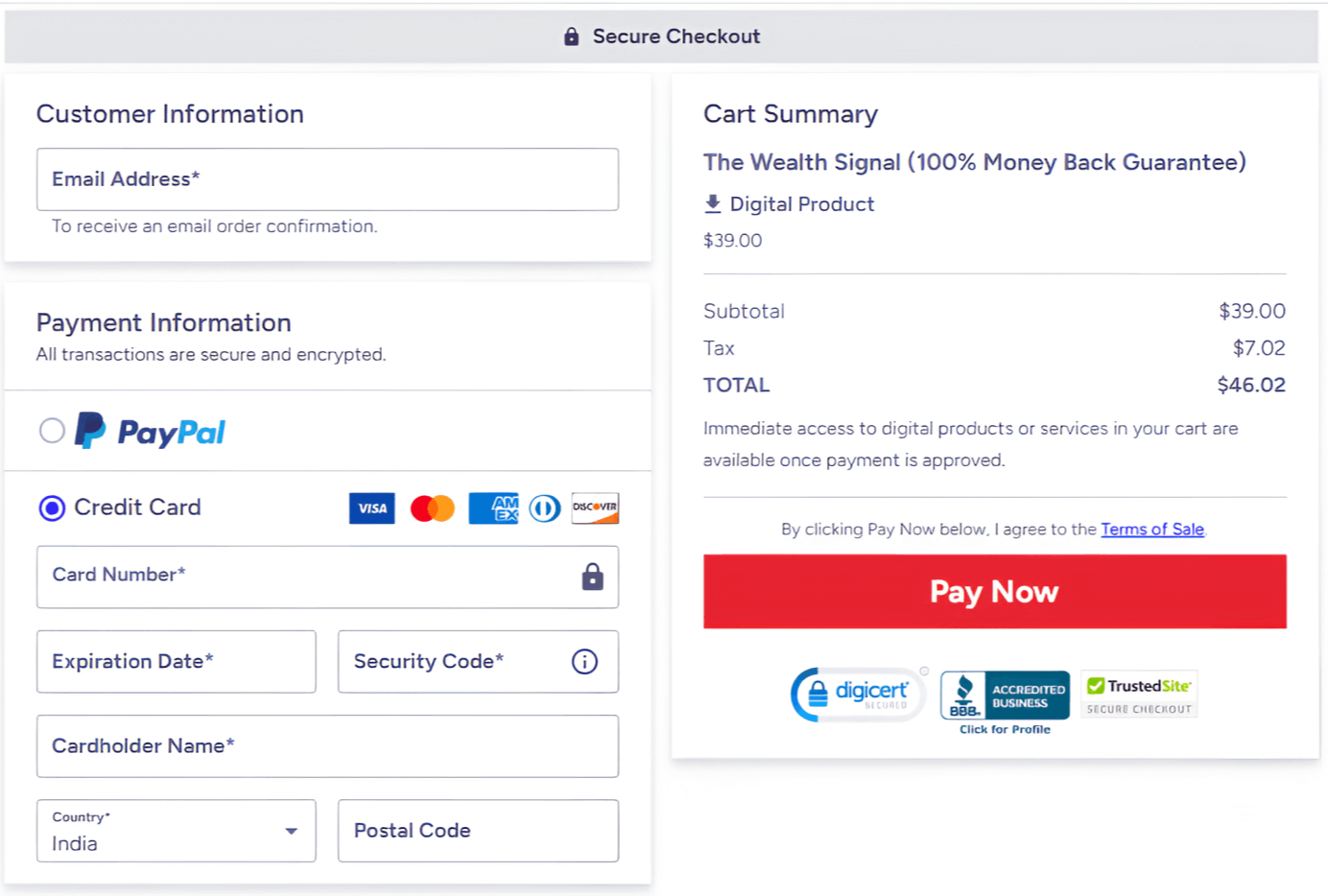 The Wealth Signal Checkout Page